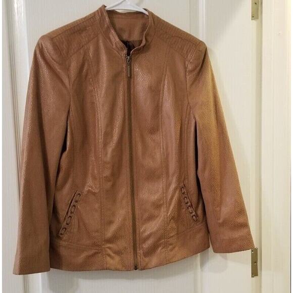 Tan Jay Brown Fax Snake Skin Zipper Front Blazer Career Casual Jacket Size 6P - Picture 3 of 10